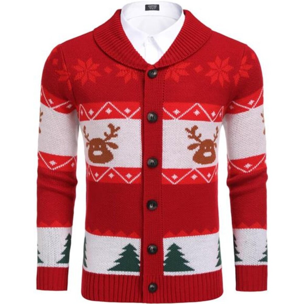 New Men's Christmas Cardigans Ugly Xmas Sweaters Reindeer Snowflake Shawl